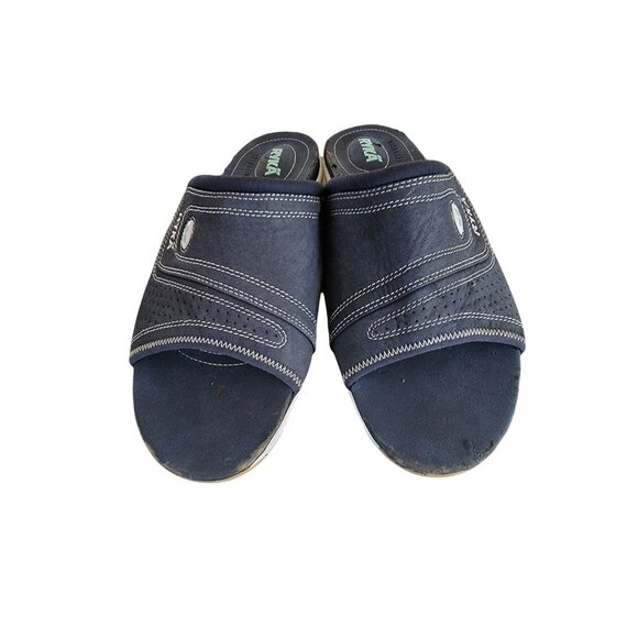 Ryka Shoes - Ryka Sport Comfort Slide Sandals Womens Size 10W Leather Upper Navy